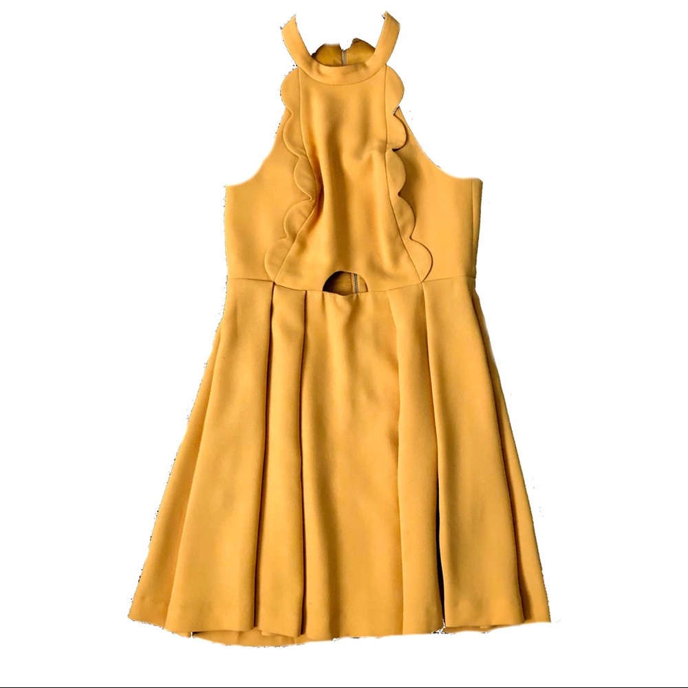 BCBGeneration Golden Amber Scalloped Halter Dress